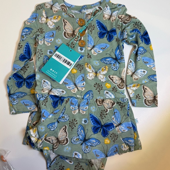 Posh Peanut “Lucy” dark sage twirl bamboo skirt bodysuit size 6-12 months NWT - Picture 2 of 9